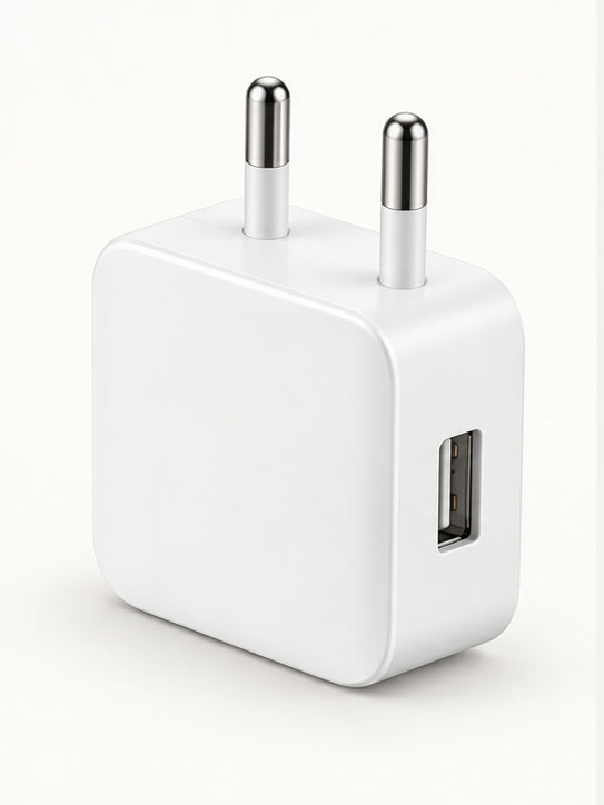 White compact two-pin wall charger