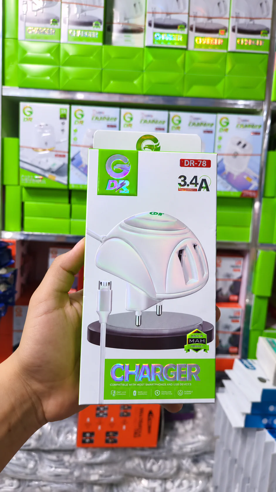DR DR-78 3.4A Dual USB Wall Charger with Micro-USB Cable