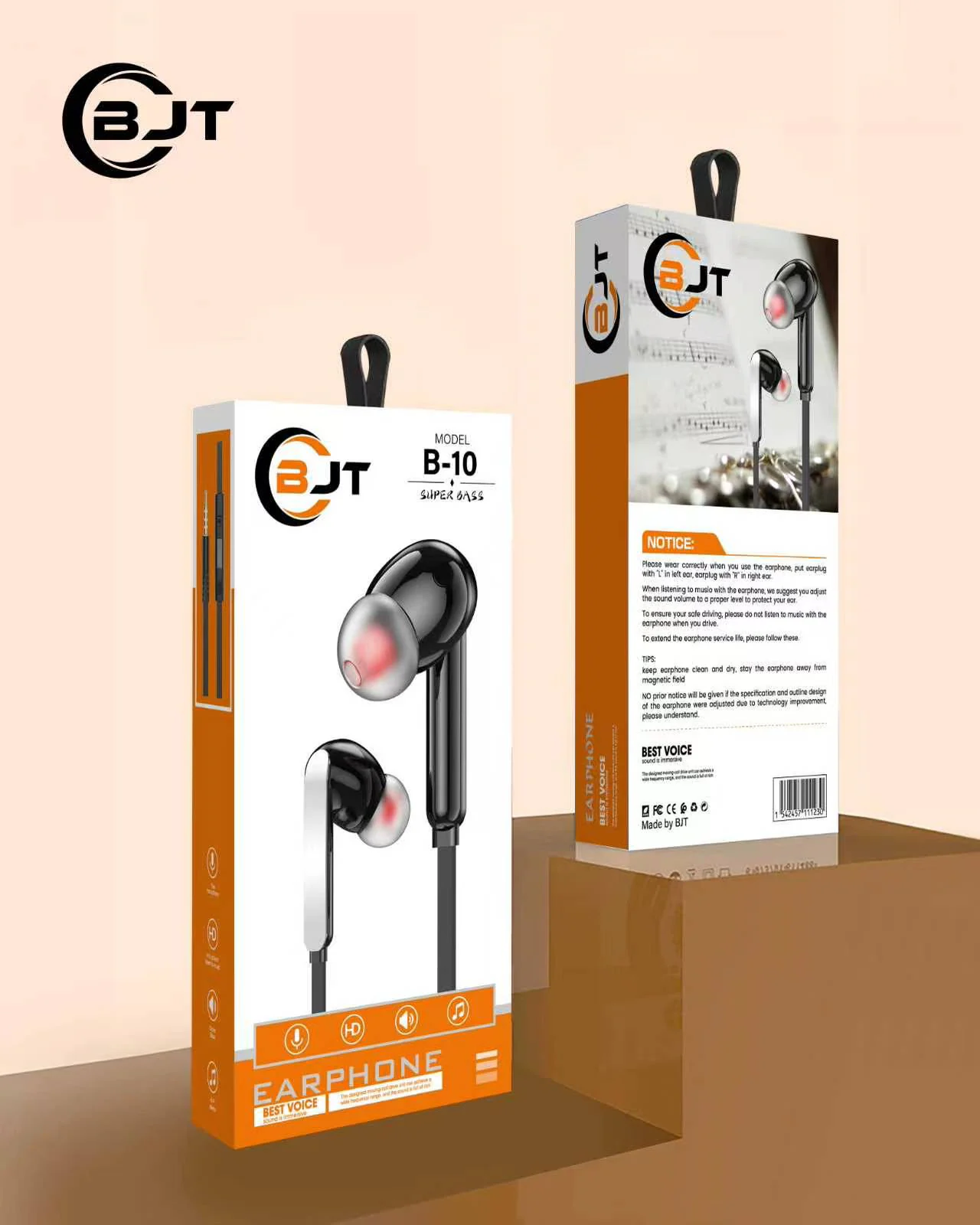 BJT B-10 Wired In-Ear Earphones - Black and Grey