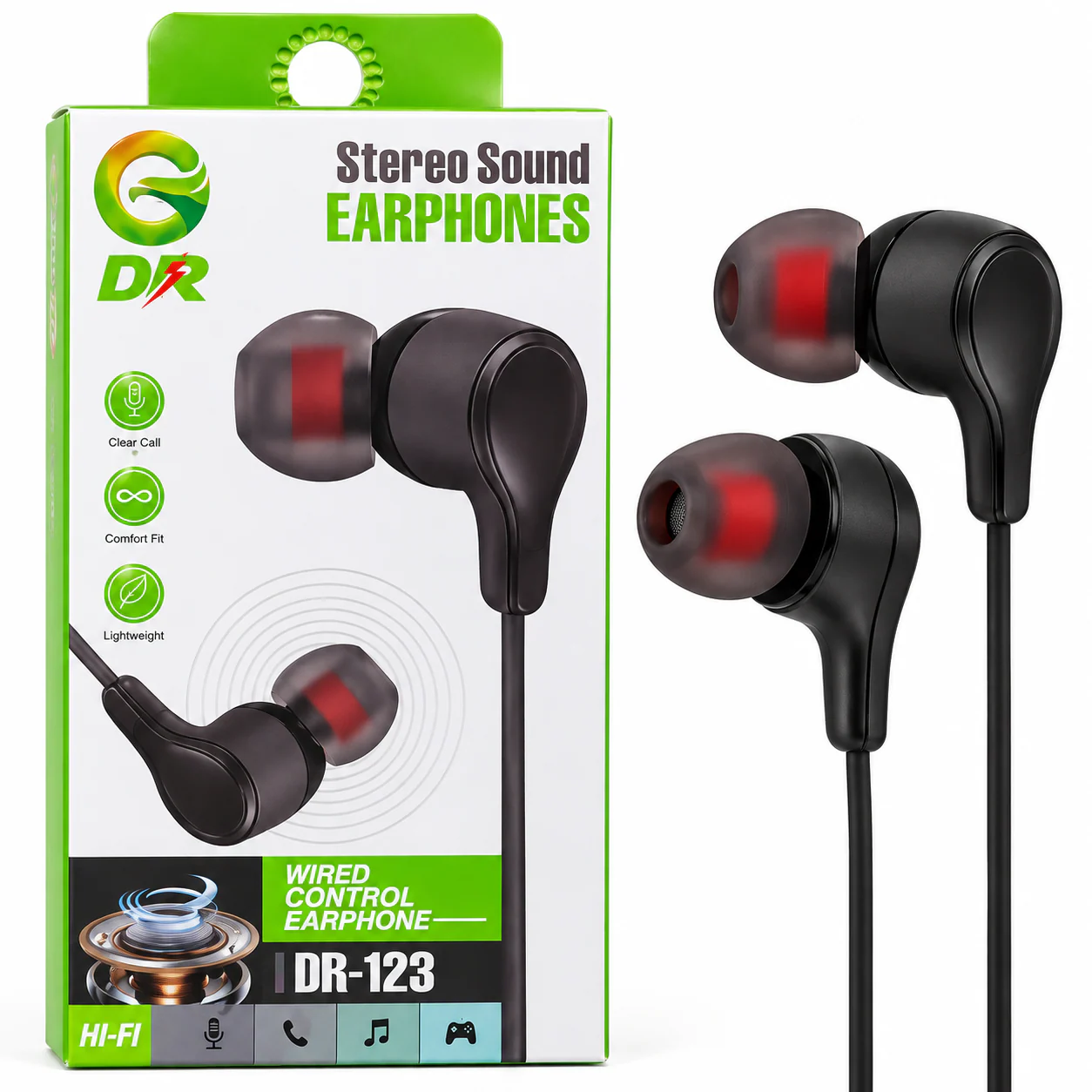 DR DR-123 Wired In-Ear Earphones - Black and Red