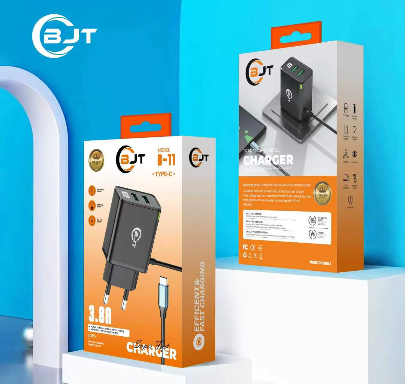 BJT B-11 3.8A Type-C Fast Charger with Cable