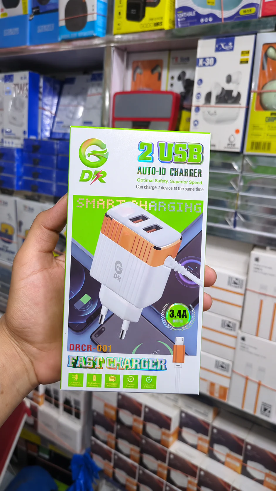 DR DRCR-001 3.4A Dual USB Wall Charger with Micro-USB Cable