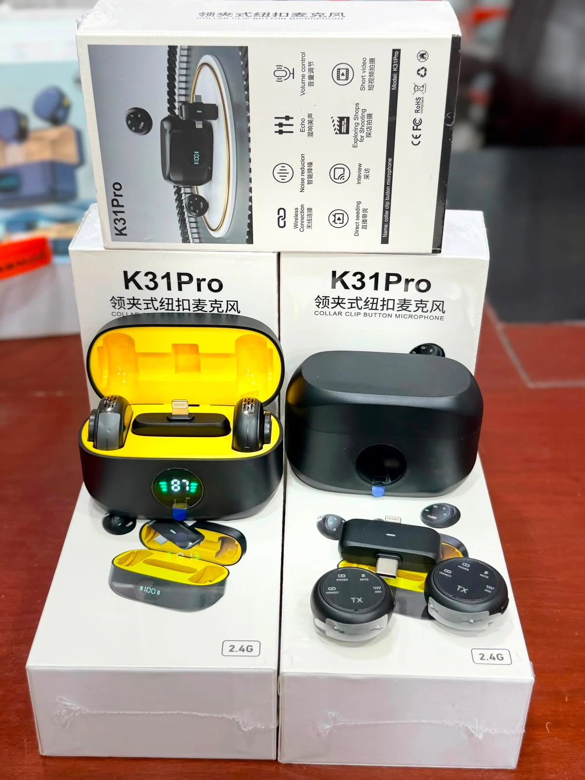 K31 Pro Dual Wireless Lavalier Microphone with Charging Case