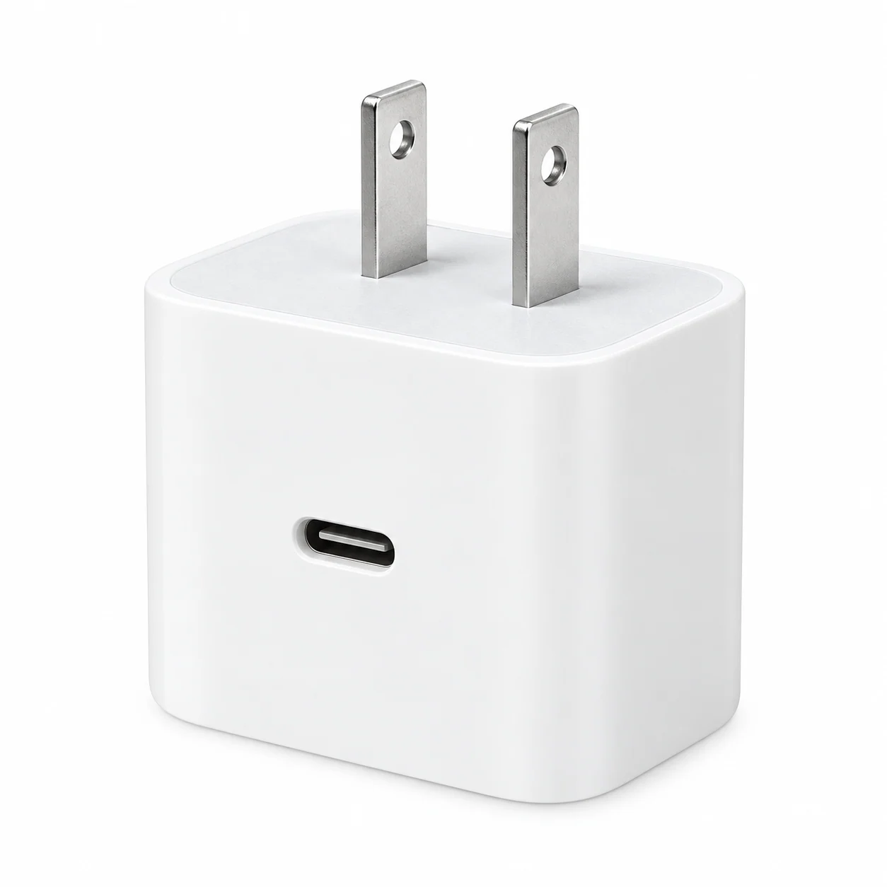 20W USB-C Wall Charger – White, Flat 2-Pin