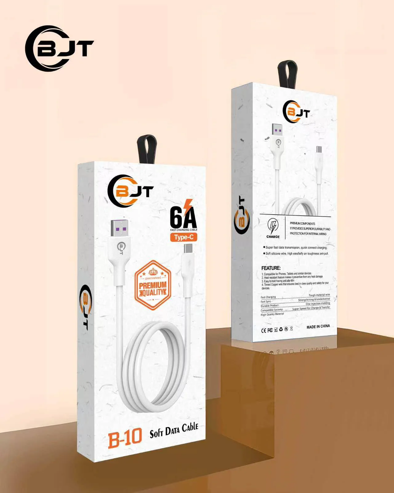 BJT B-10 6A USB-A to Type-C Cable - White
