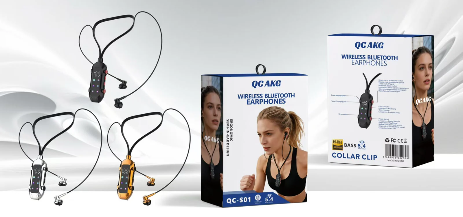 QC AKG QC-S01 Collar Clip Wireless Bluetooth Earphones with Voice Changer