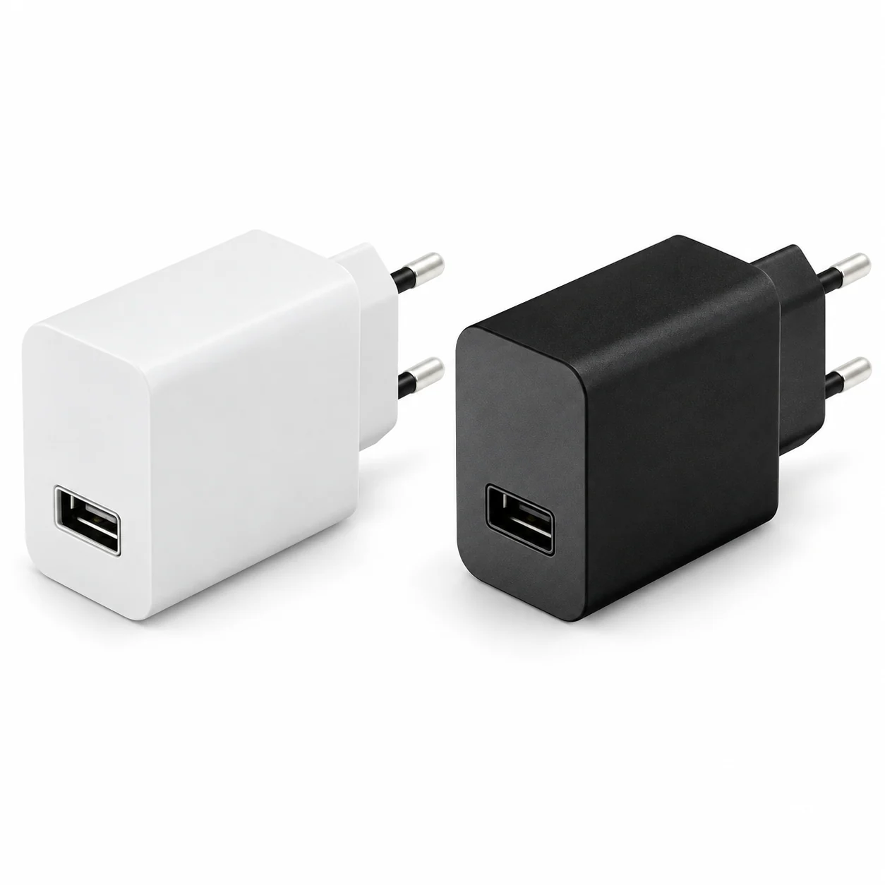 Single USB-A Wall Charger – White / Black, Round 2-Pin