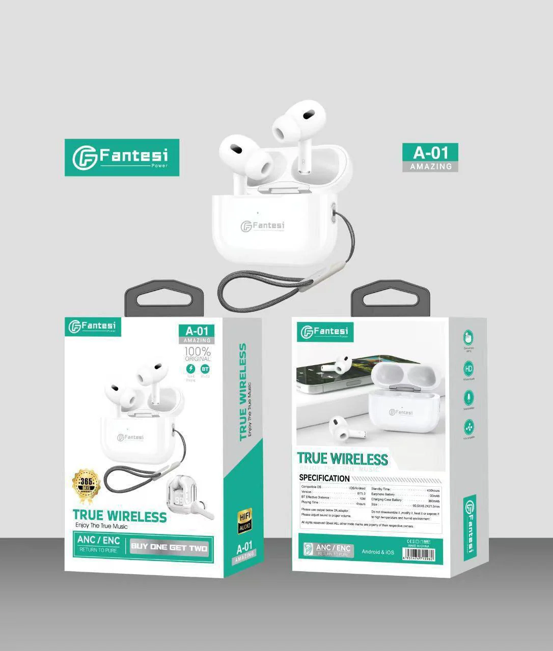 Fantesi A-01 True Wireless Earbuds - White